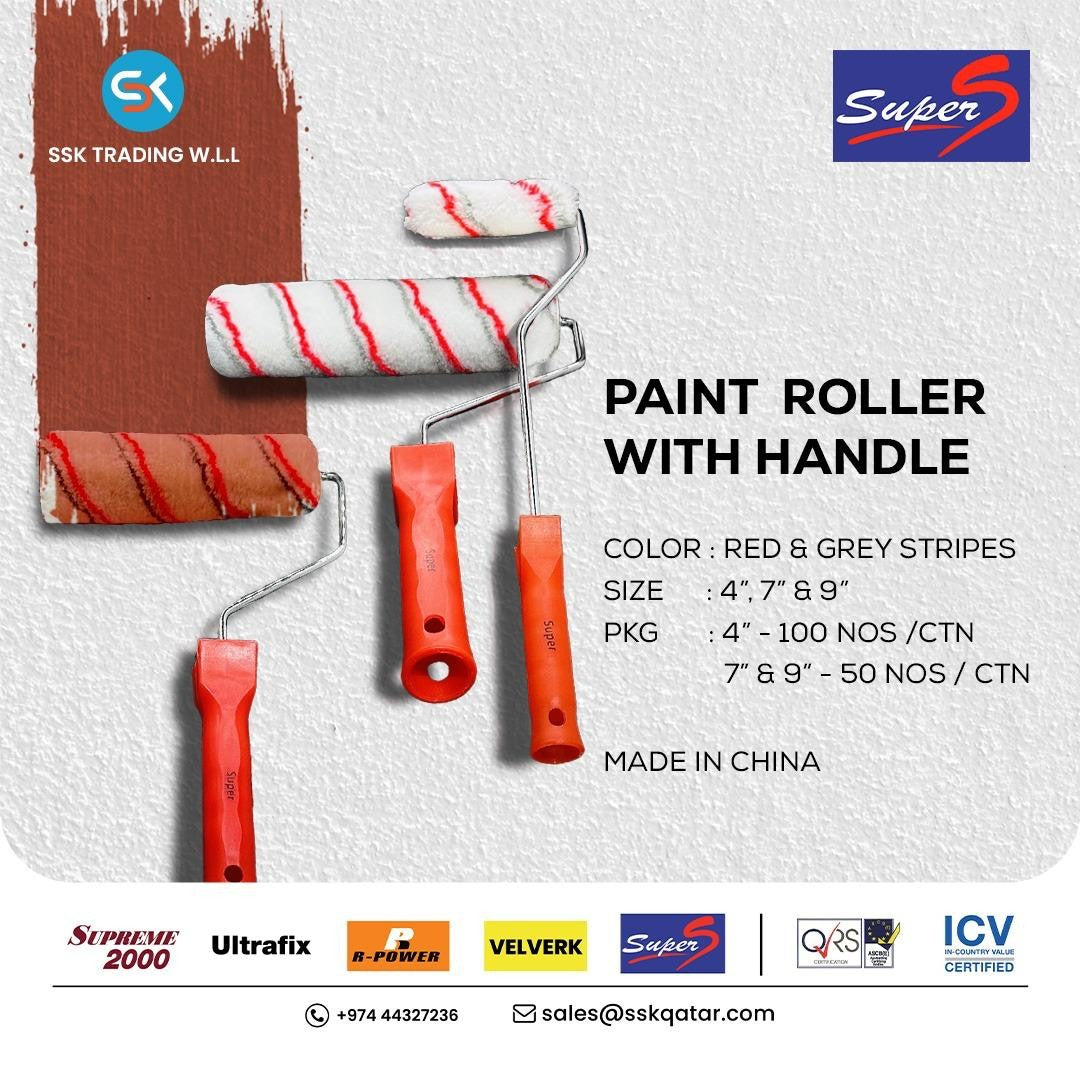 SuperS Paint Roller Cotton 4 Inches Red & Grey