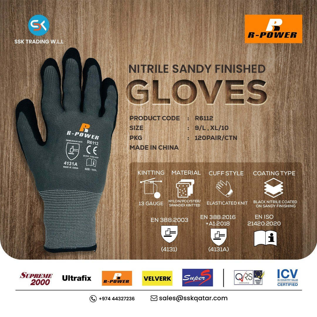 R-Power Cut Resistant Gloves Nitrile Coated Sandy R6112