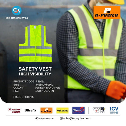 R-Power Safety Vest 120GSM High Visibility with Zipper R3102