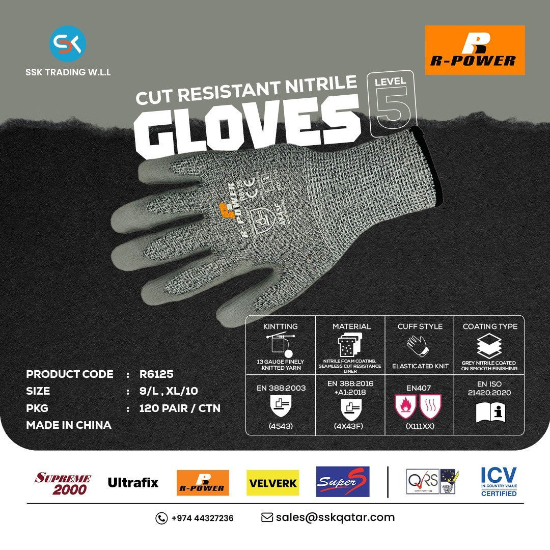 R-Power Cut Resistant Gloves PU Coated Cut Level5 R6122