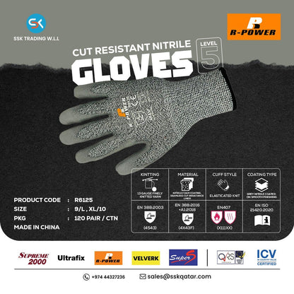 R-Power Cut Resistant Gloves PU Coated Cut Level5 R6122