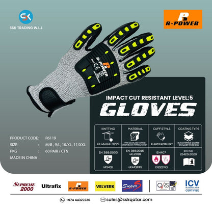 R-Power Impact Cut Resistant Gloves Nitrile Coated Cut Level5 R6119