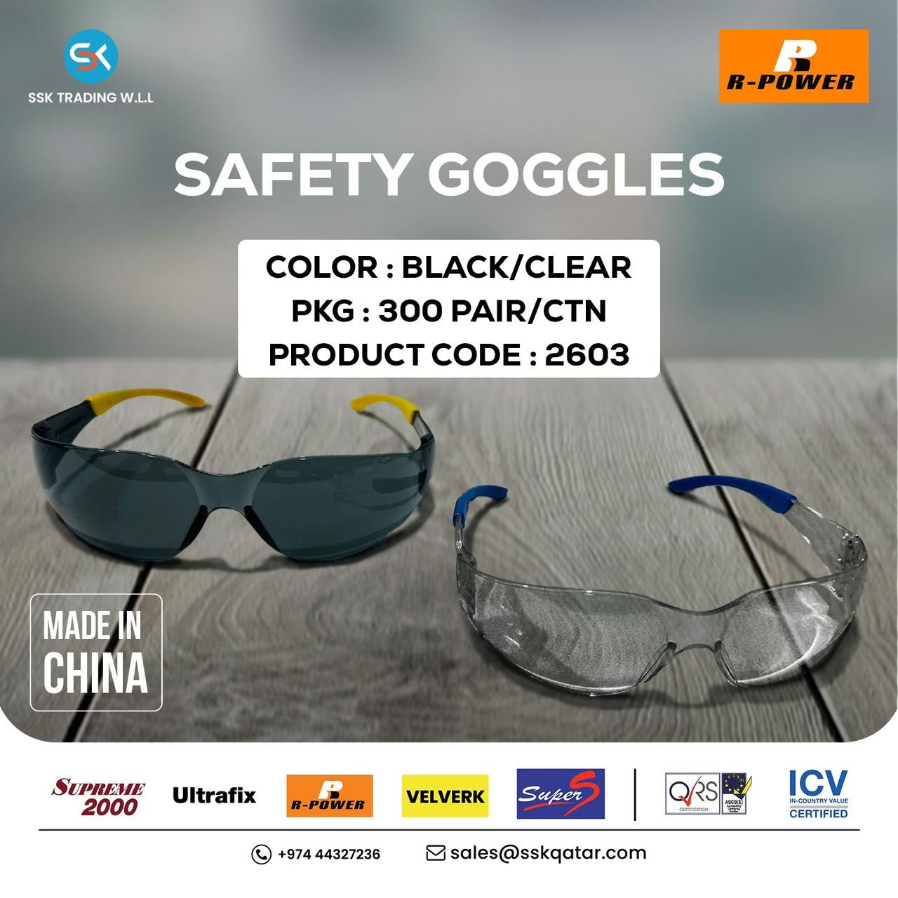 R-Power Safety Goggles Clear R2603