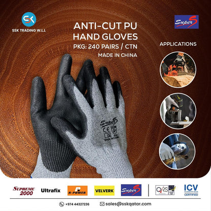 SuperS Cut Resistant Gloves PU Coated