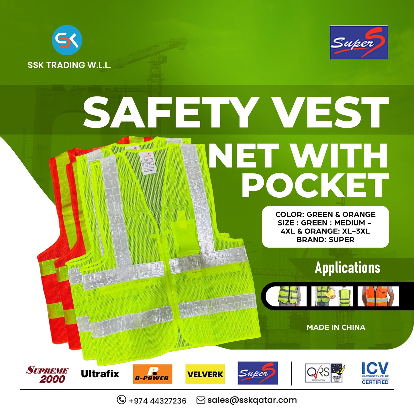 SuperS Safety Vest Net with Pocket